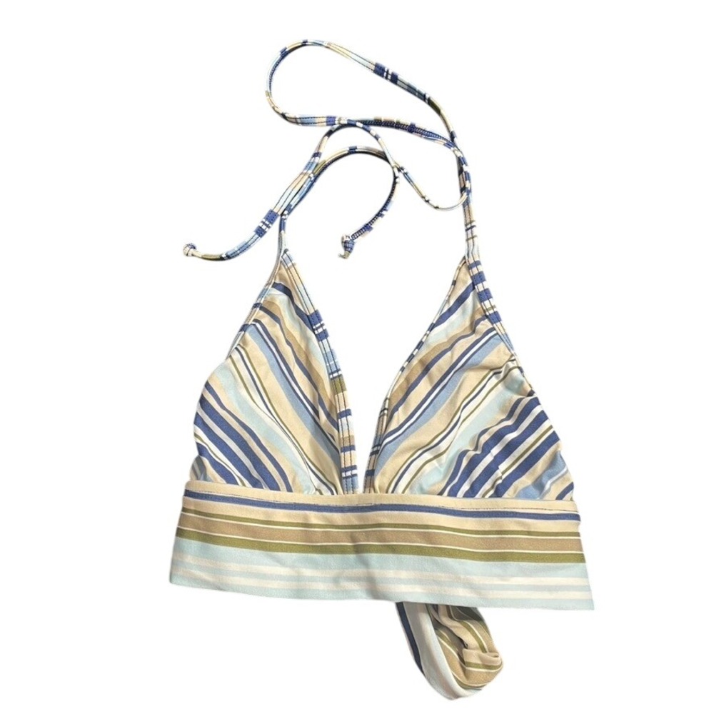 lei Vintage Y2K Striped Triangle Bikini Top Blue Green Tie Front Small